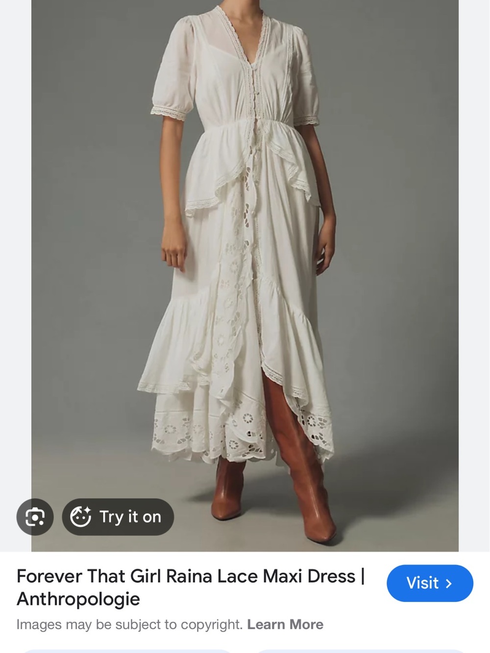 Anthropologie Raina Lace Maxi Dress in White/Cream Size M